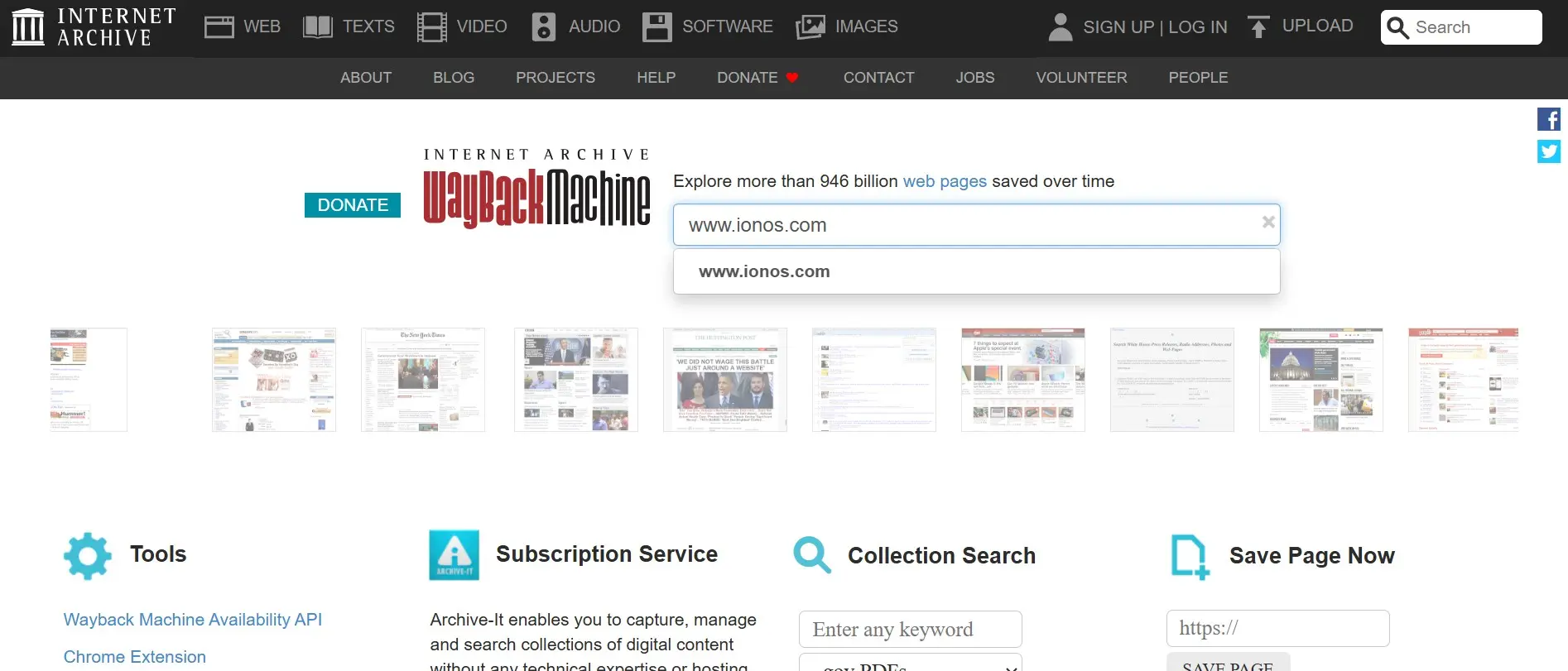 Search bar function of the Wayback Machine Image: Search bar function of the Wayback Machine
