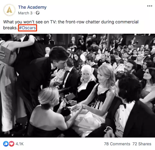 Image: Event hashtag #Oscars on Facebook