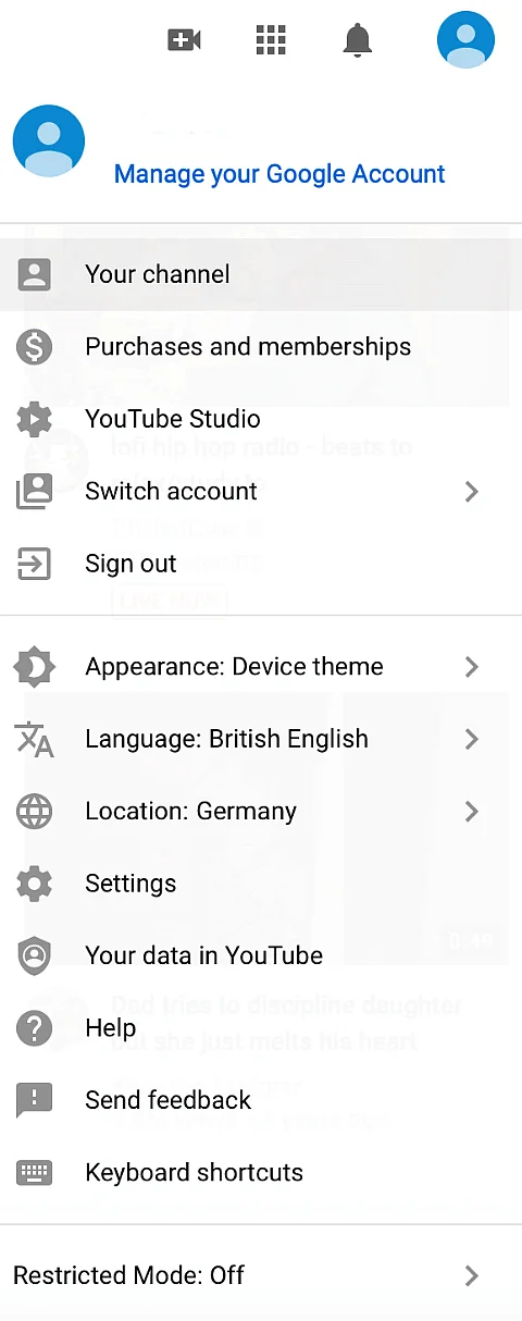 YouTube: Drop-down menu Image: YouTube: Drop-down menu