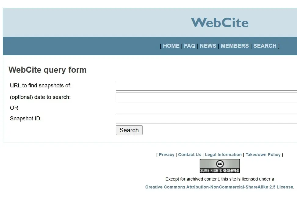 WebCite search function Image: WebCite search function