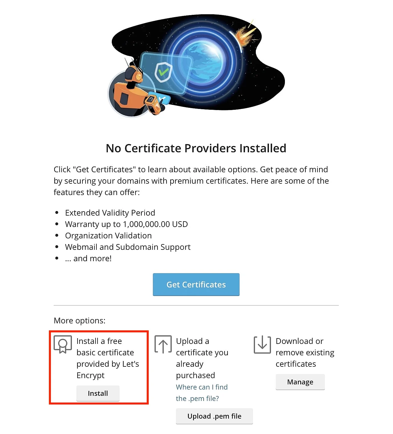 Select Let’s Encrypt Image: Select Let’s Encrypt