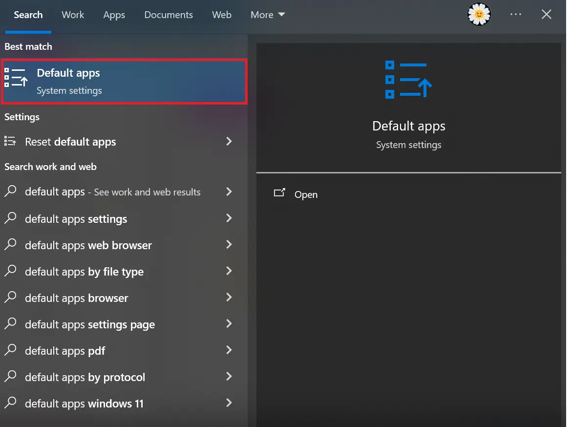 Settings menu “Apps”, sub-item “Default apps” Image: Settings menu “Apps”, sub-item “Default apps”