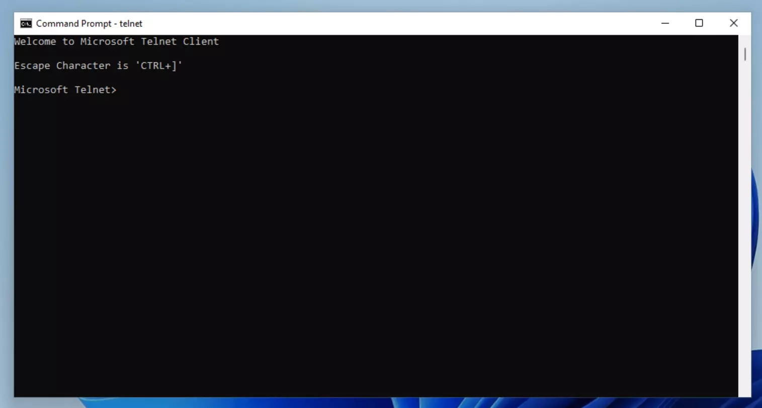 Image: Telnet client in Windows 11