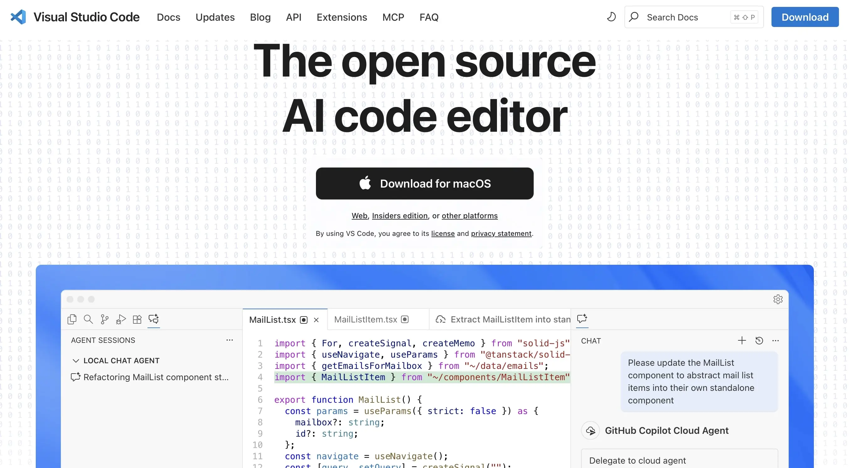 Screenshot of the VS Code website Image: Screenshot of the VS Code website