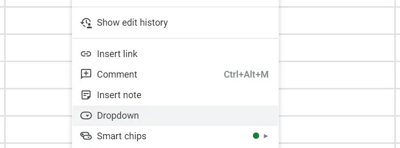 Image: Google Sheets: “Dropdown” option in the menu