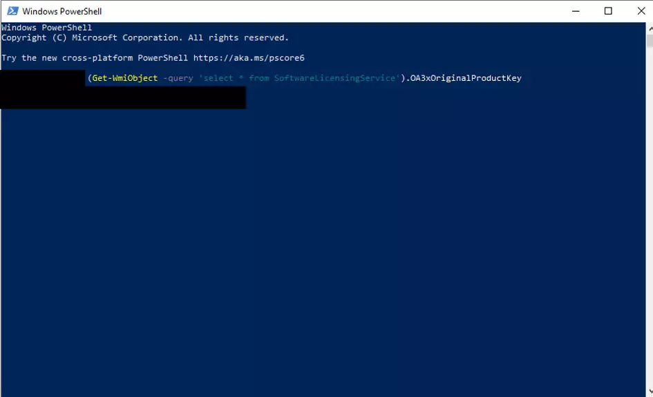 Display of Windows 10 keys in Windows PowerShell