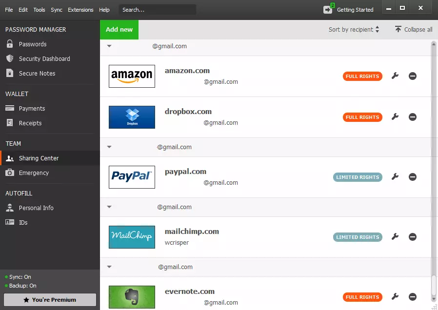 User interface from the Dashlane desktop app