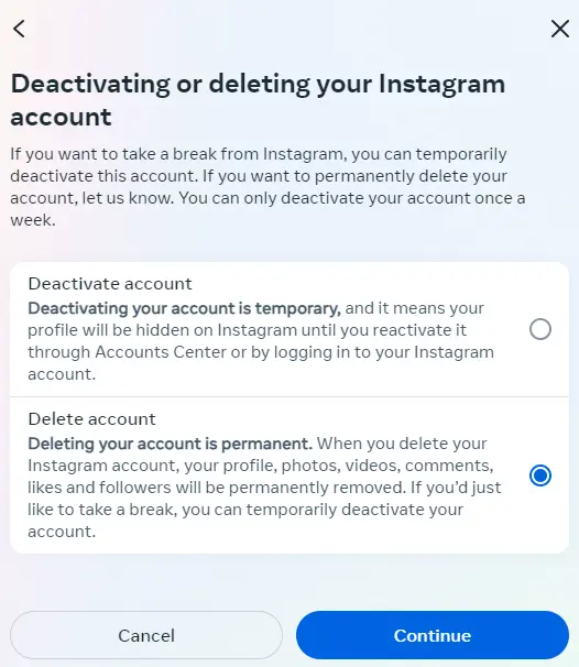 Image: Choose “Delete account”