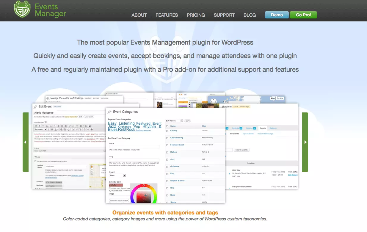 Screenshot of Events Manager