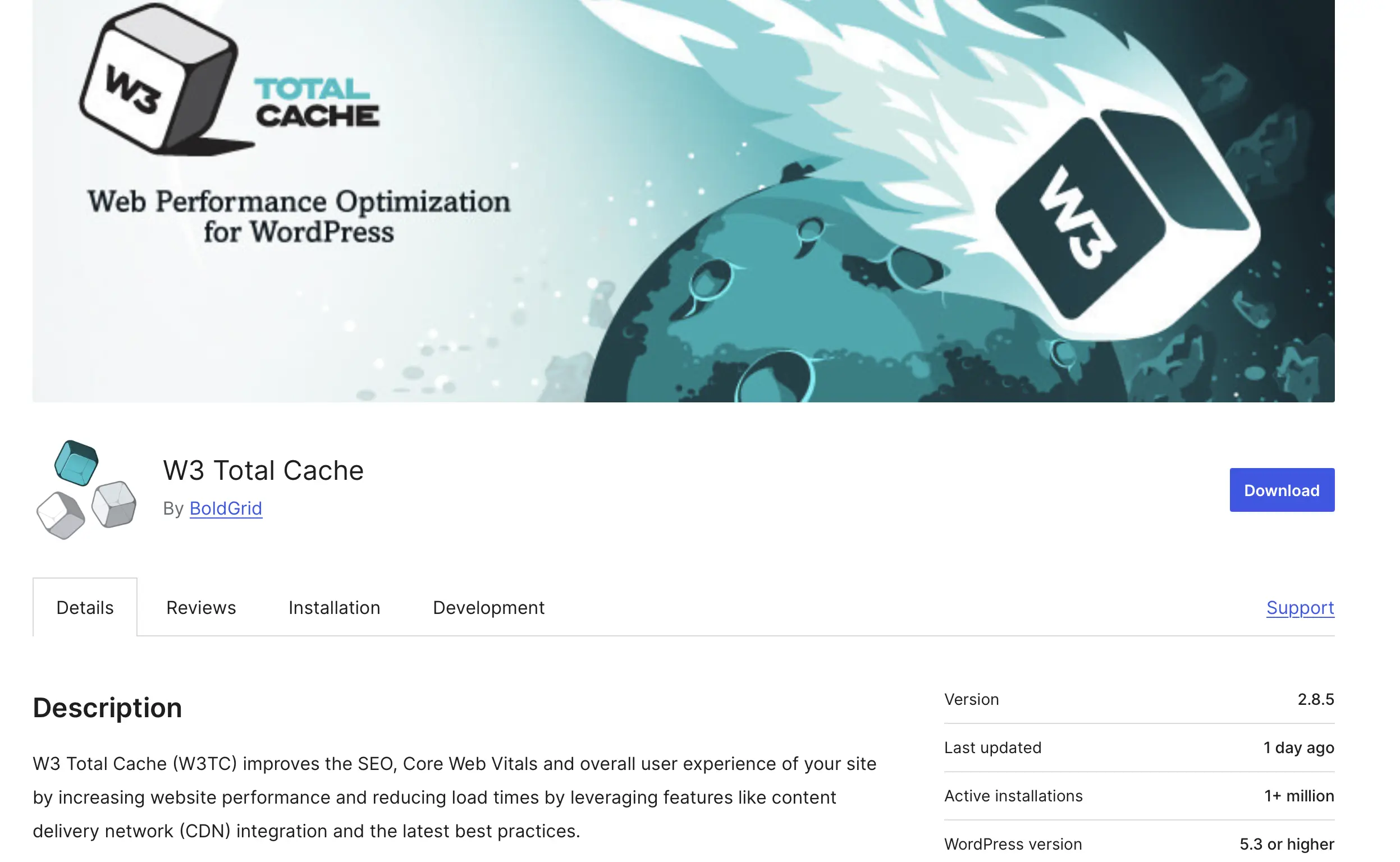 Image: The W3 Total Cache WordPress caching plugin on WordPress.org