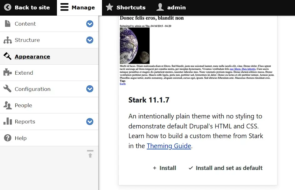 Appearance menu in Drupal Image: Appearance menu in Drupal