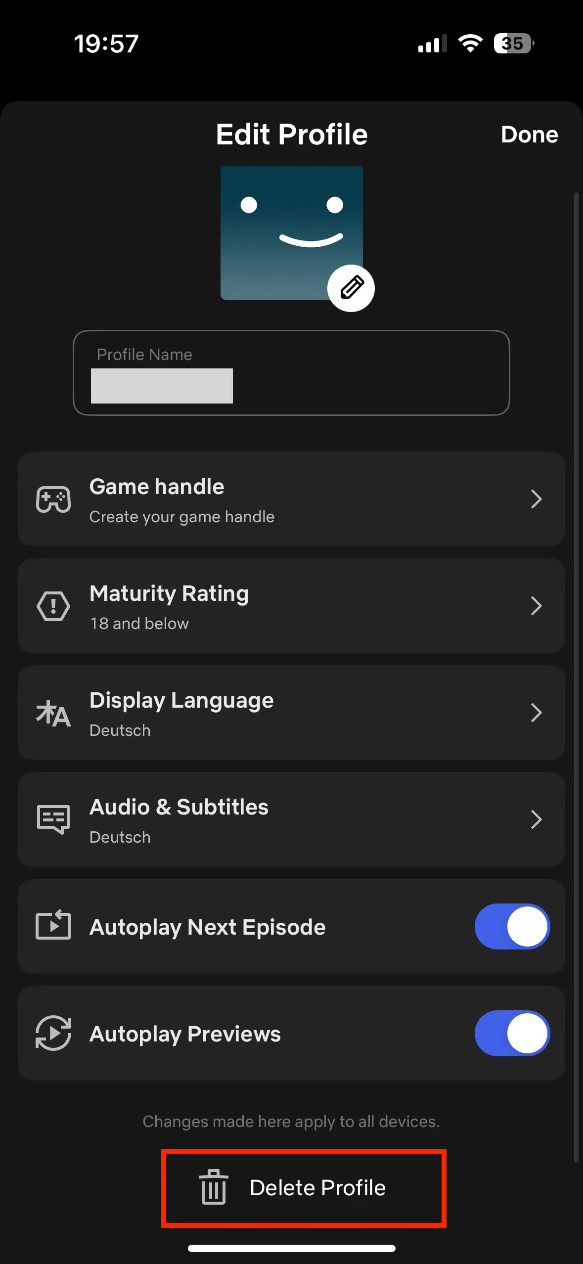 Image: Netflix app: Delete profile