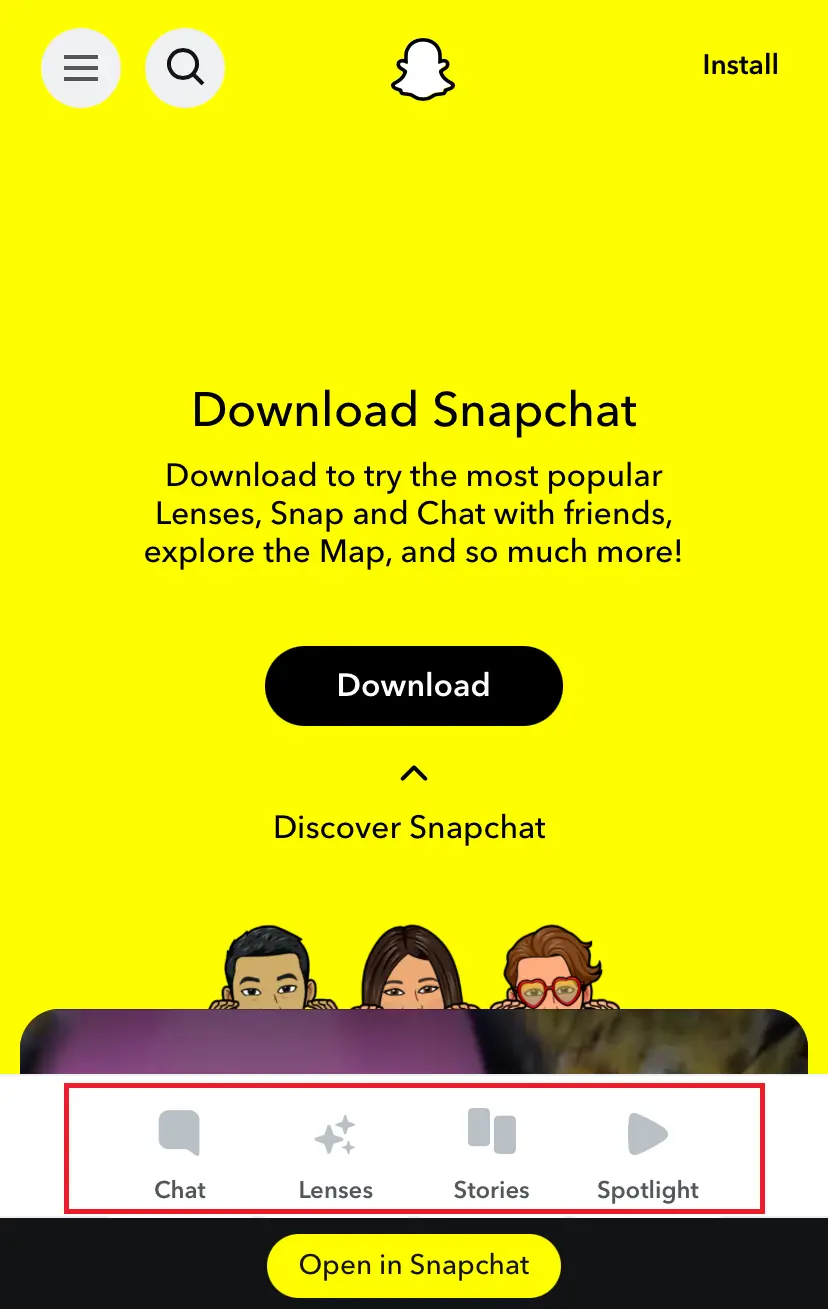 Image: Bottom navigation bar on Snapchat