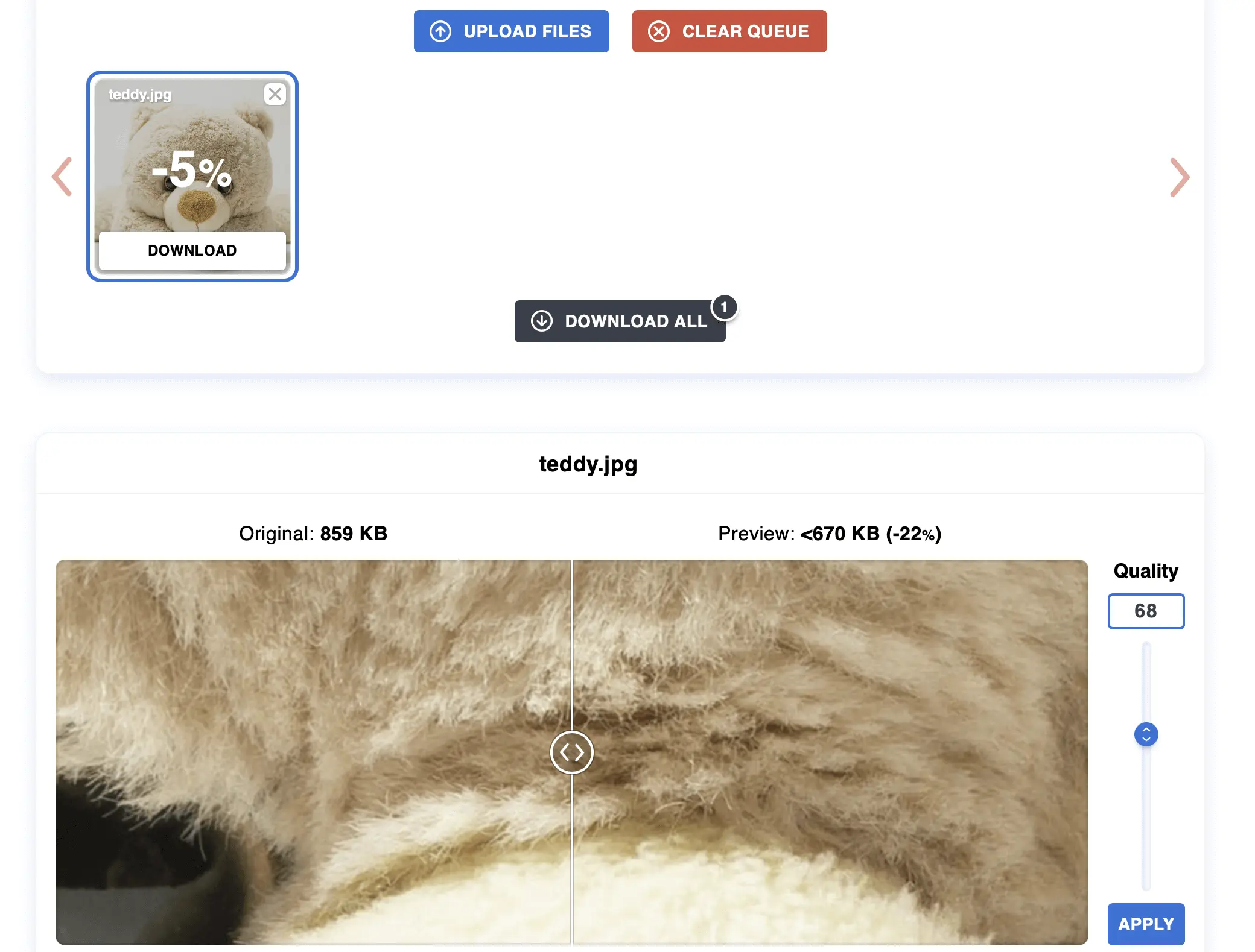 Image: Image compression with Optimizilla