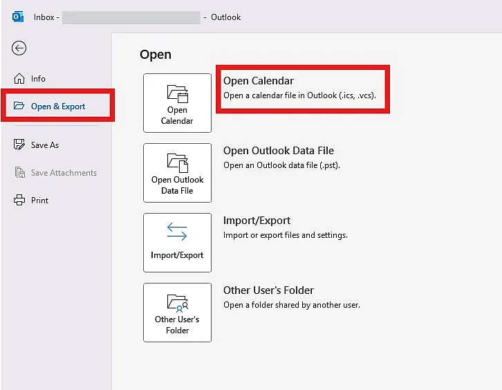 Image: Import ICS file in Microsoft Outlook