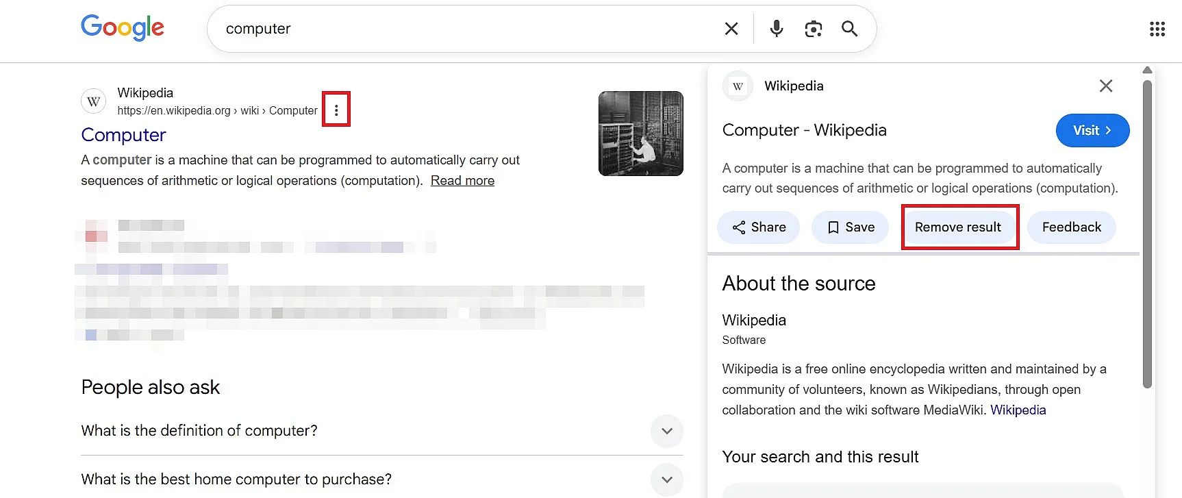 Image: Click on the three dots and then on “Remove result”.