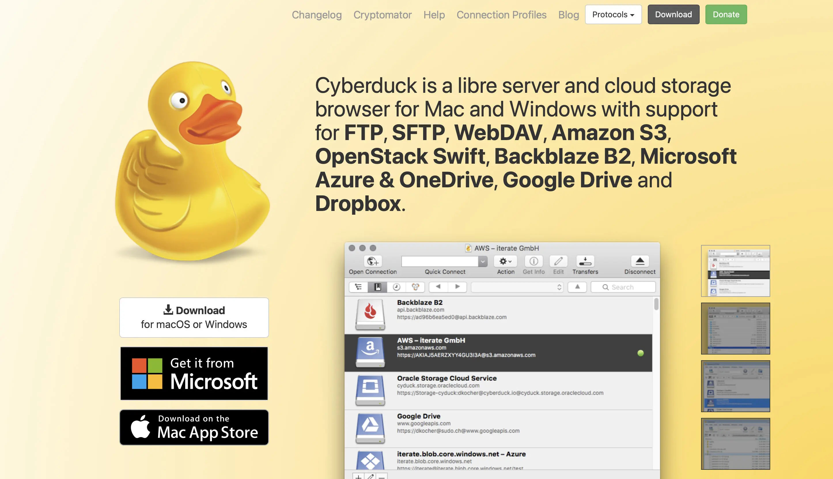 Screenshot of the Cyberduck website Image: Screenshot of the Cyberduck website