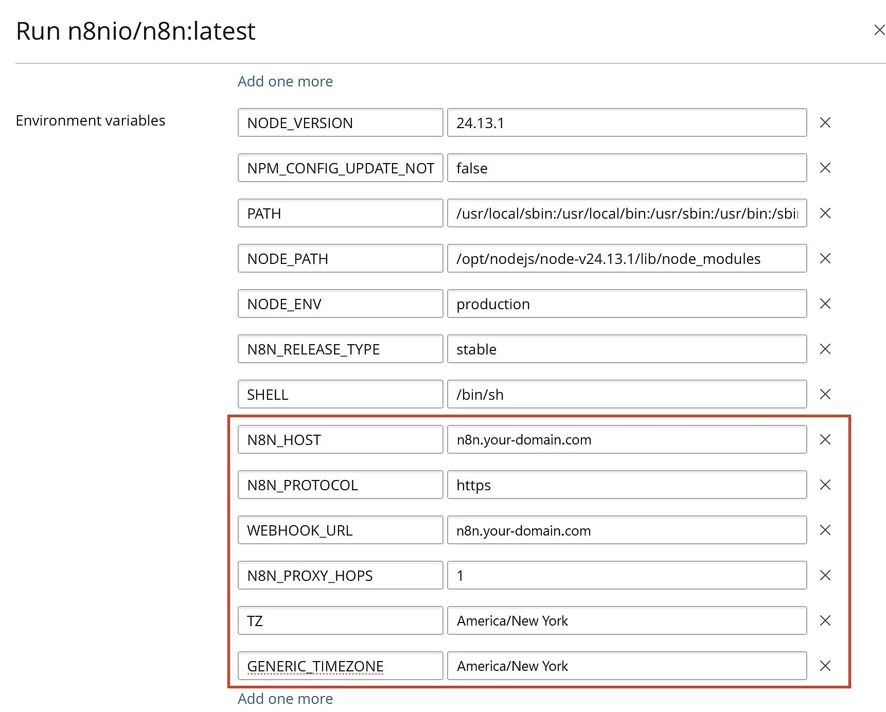 Plesk: n8n container variables Image: Plesk: n8n container variables