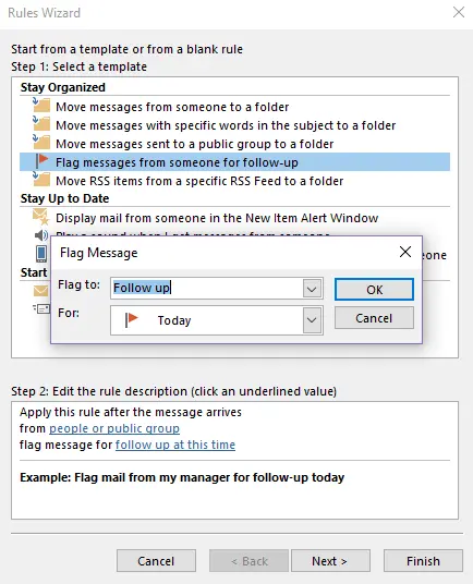 Outlook Rules Wizard: Flagging a message Image: Outlook Rules Wizard: Flagging a message