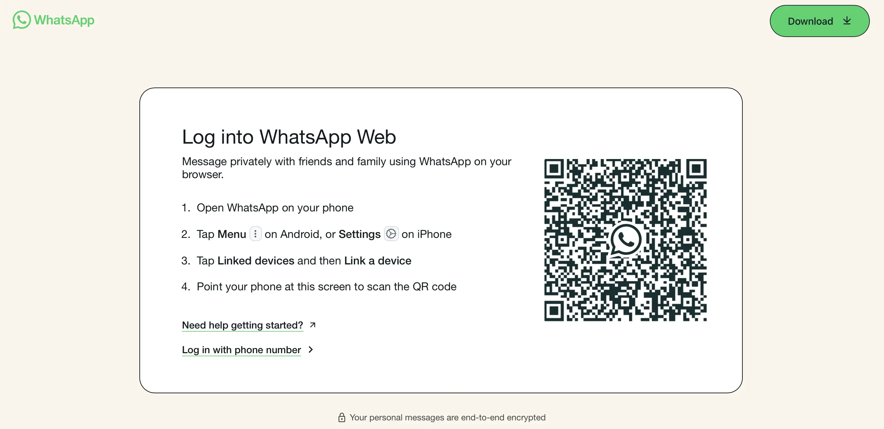 Image: Screenshot of WhatsApp desktop version in the browser