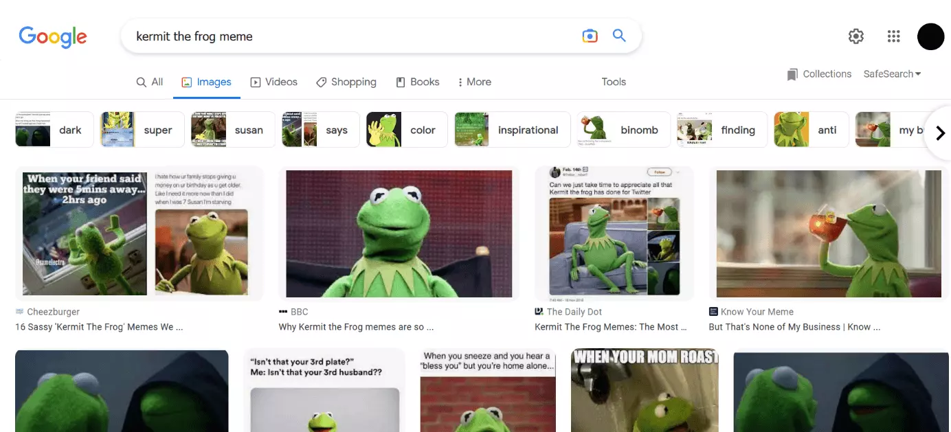 Image: Google search result for “Kermit the Frog meme”