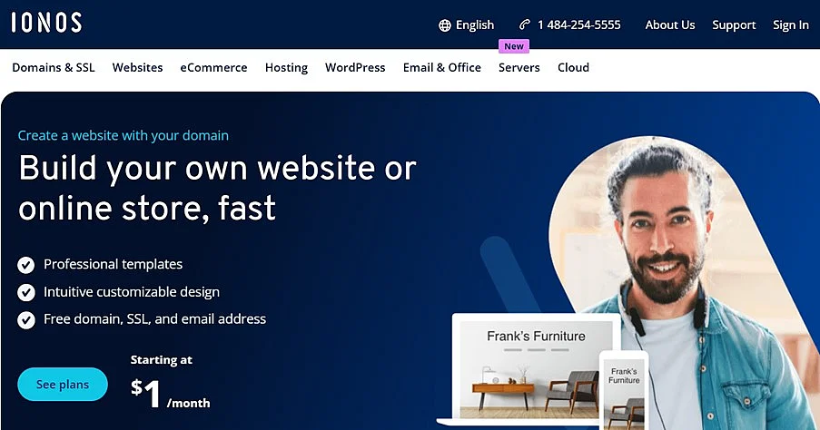 Image: Screenshot of the IONOS MyWebsite Now website builder