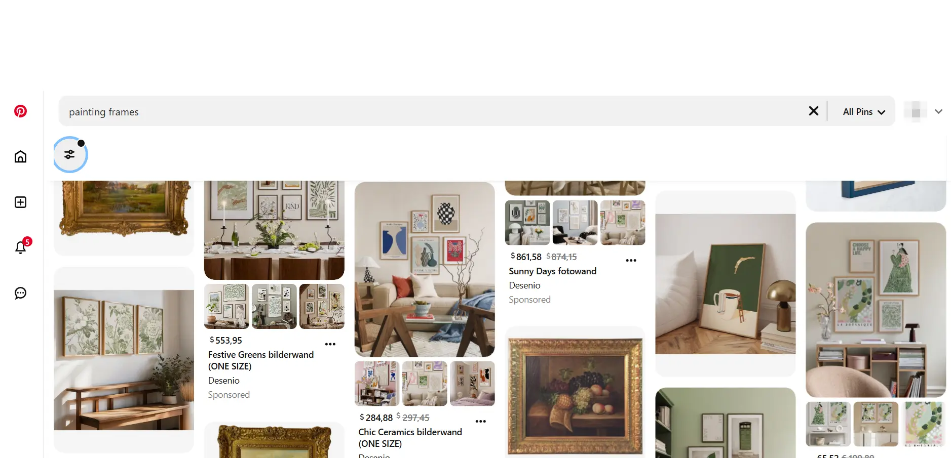 Screenshot of a Pinterest search for “painting frames” Image: Screenshot of a Pinterest search for “painting frames”