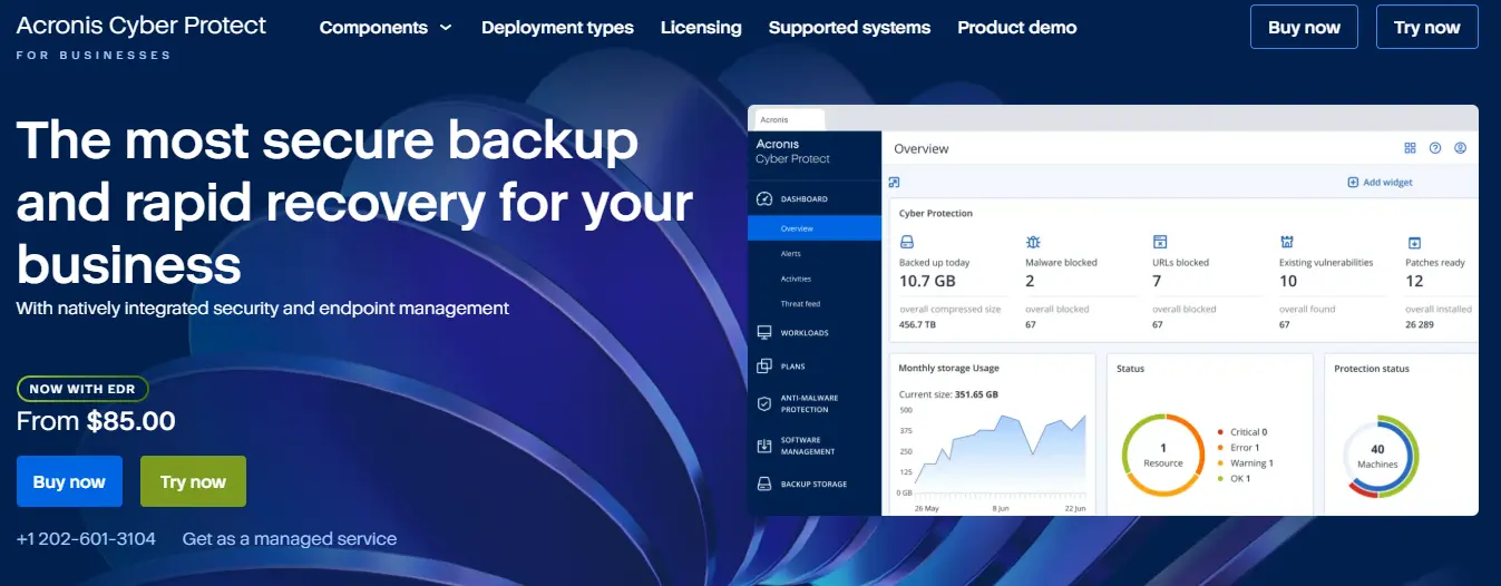 Image: Acronis Cyber Protect: Dashboard and features