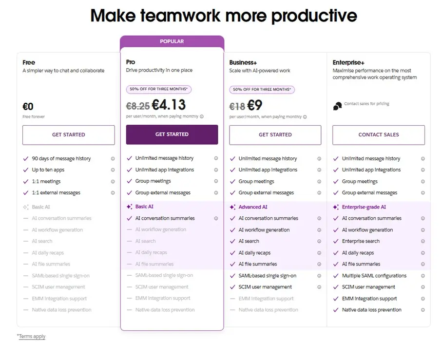 Image: Screenshot of Slack’s pricing