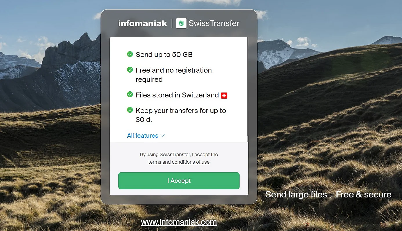 Swiss file hosting service SwissTransfer Image: Swiss file hosting service SwissTransfer