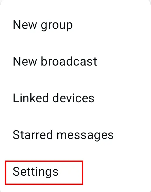 WhatsApp menu “Settings” in “Options” Image: WhatsApp menu “Settings” in “Options”