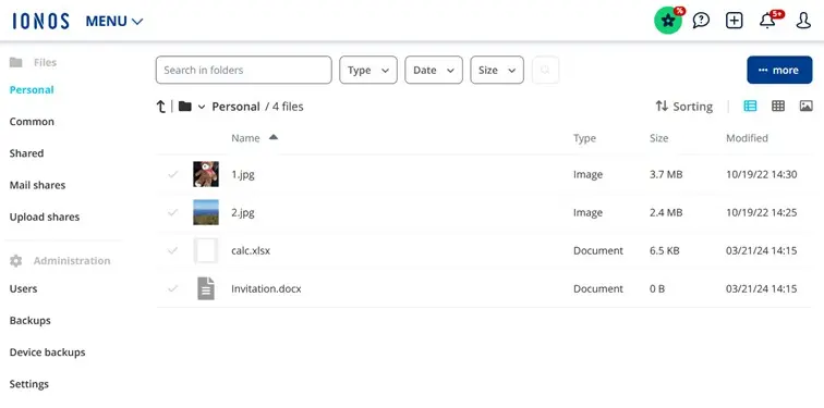 HiDrive cloud storage user interface Image: HiDrive cloud storage user interface