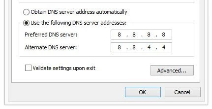 DNS server settings for Windows