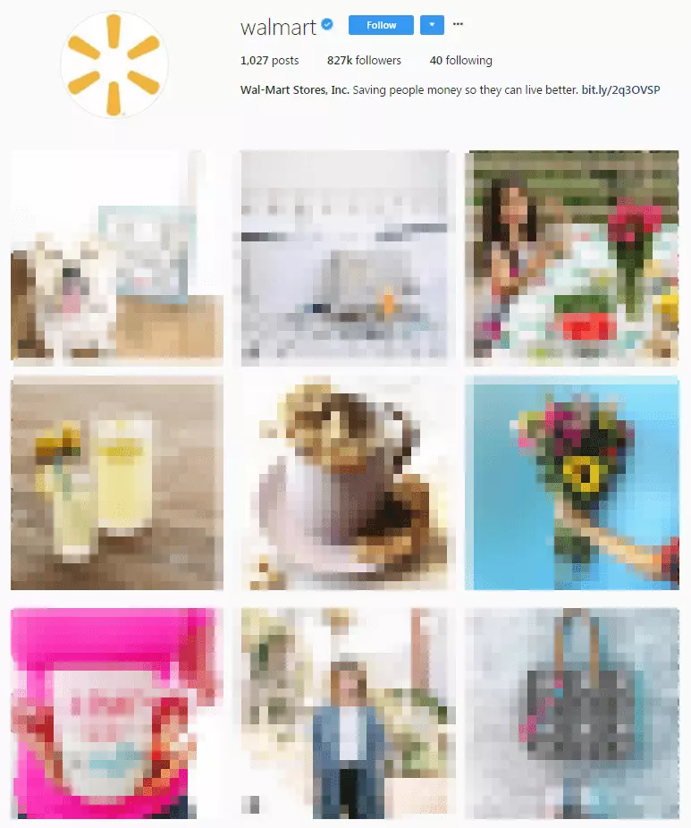 Wal-Mart Instagram profile as it appears in the web view