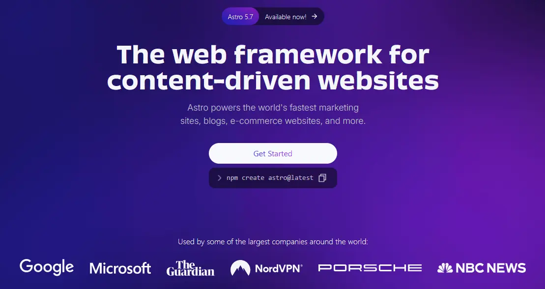 Image: Astro website screenshot