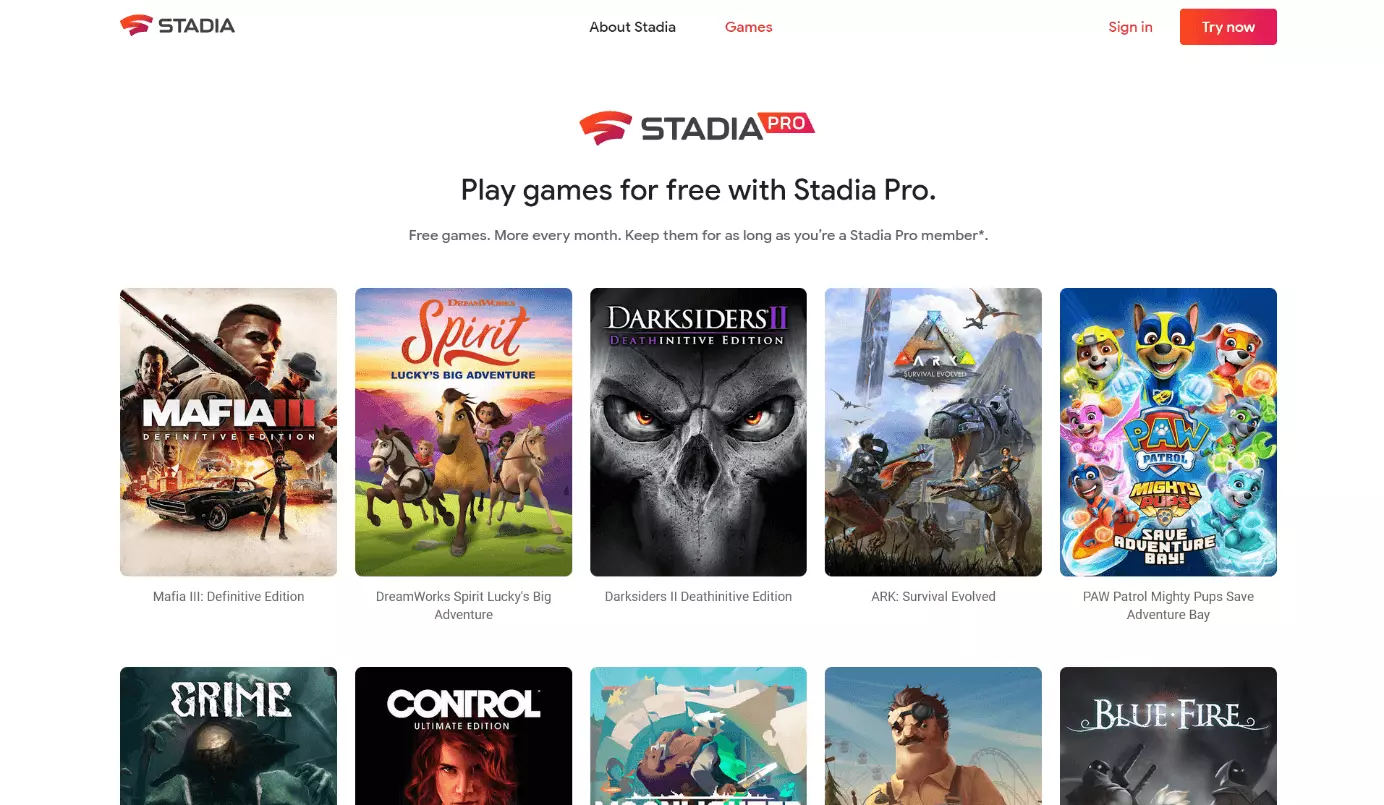 Image: Detail of Stadia’s ever-growing game library