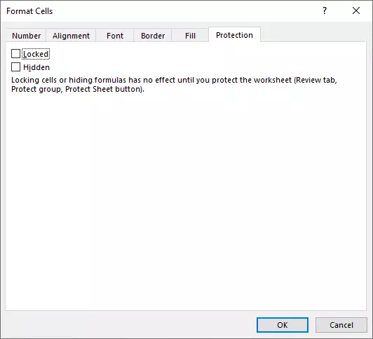 “Format Cells” menu, “Protection”