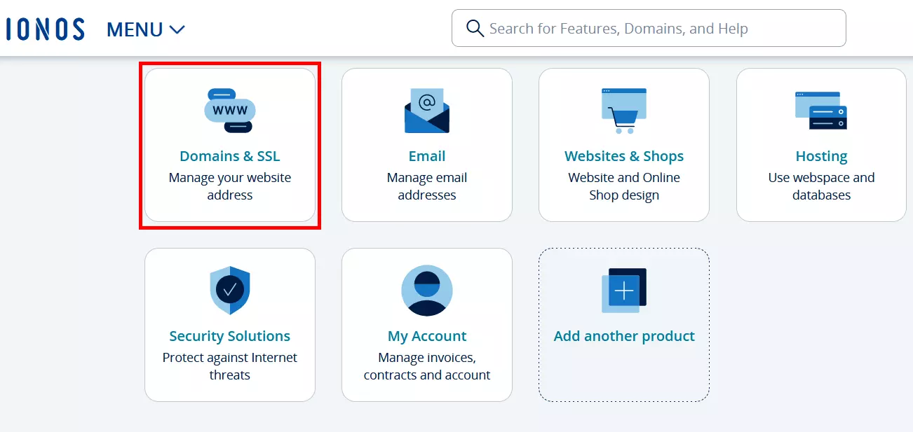 Domain & SSL and Server & Cloud in the IONOS Control Center Domain & SSL and Server & Cloud in the IONOS Control Center