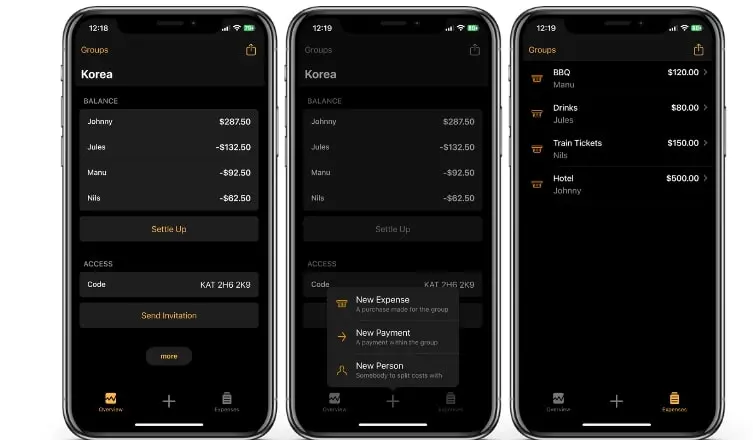 Screenshots of the Splid app Image: Screenshots of the Splid app