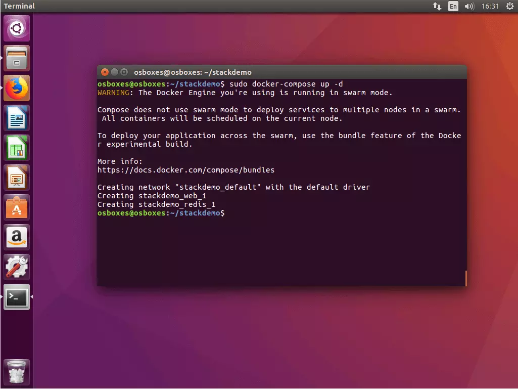 Image: The command “docker-compose up” in the Ubuntu terminal