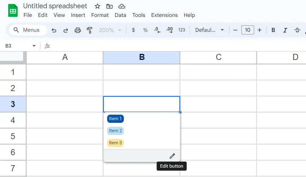 Image: Elements of the Google Sheets drop-down list