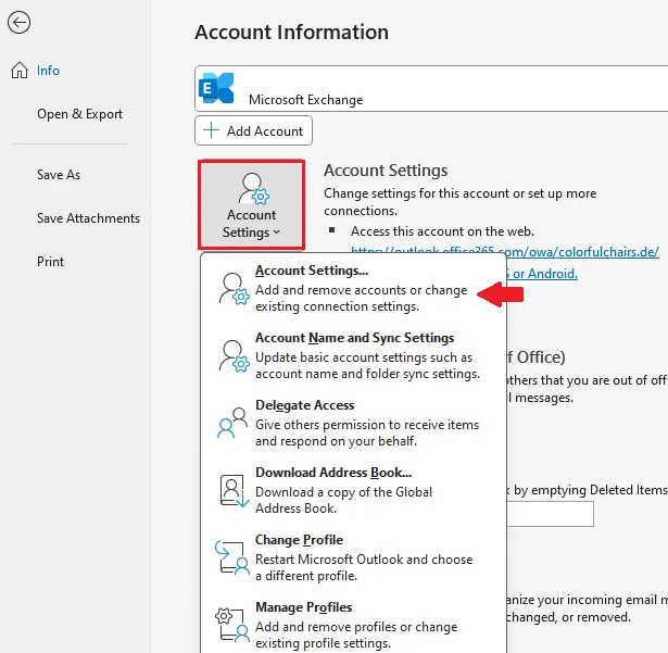 Outlook change sender: open Account Settings Image: Outlook change sender: open Account Settings