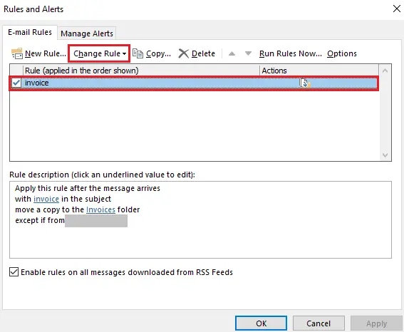 Rules and Alerts dialog box Image: Rules and Alerts dialog box