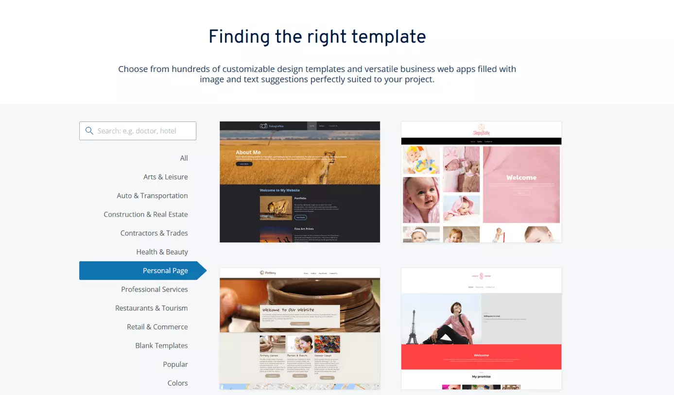 Image: Templates in IONOS Website Builder