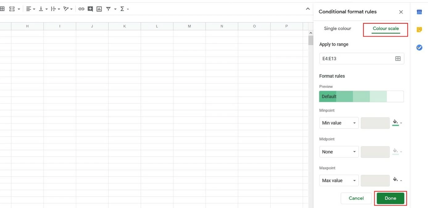 Google Sheets: Menu to format color scale