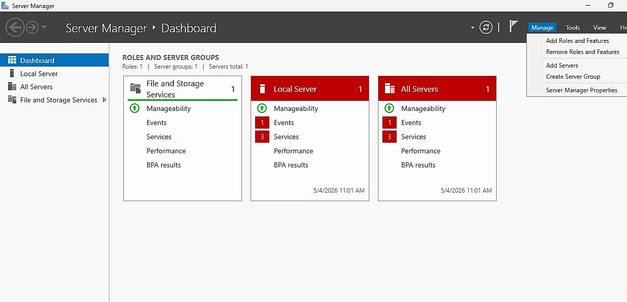 Server Manager dashboard Image: Server Manager dashboard