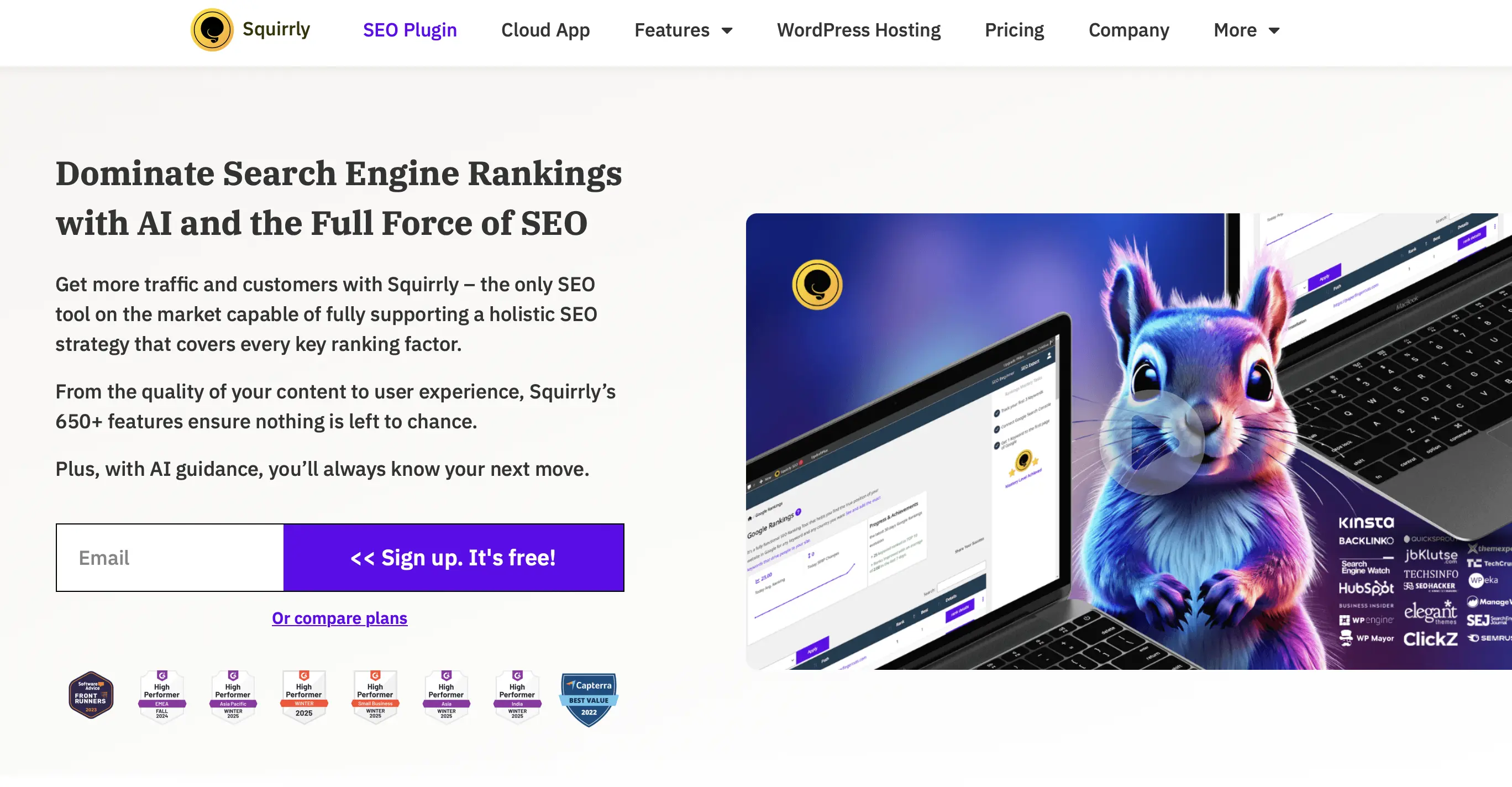 Website of WordPress premium plugin Squirrly SEO Image: Website of WordPress premium plugin Squirrly SEO
