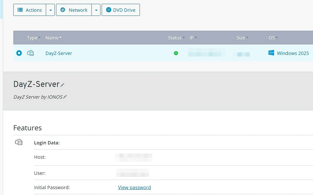 IONOS Cloud Panel: Login credentials for the DayZ server Image: IONOS Cloud Panel: Login credentials for the DayZ server