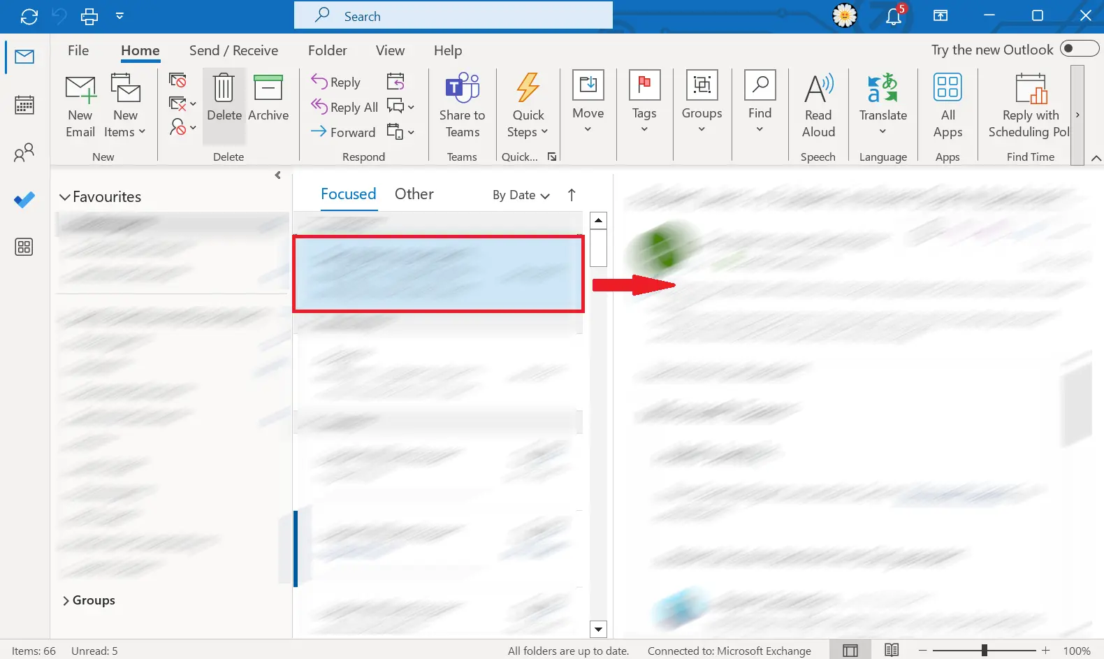 Outlook user screen with the email selected for printing highlighted Image: Outlook user screen with the email selected for printing highlighted