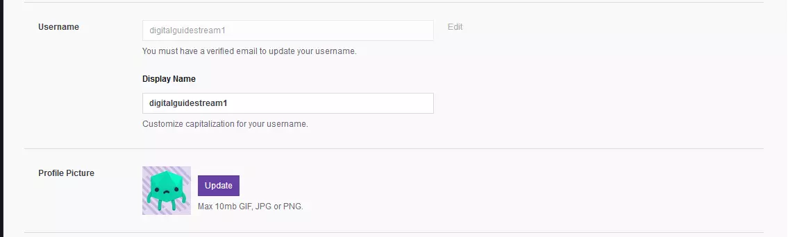 Twitch-Stream: display name and profile picture